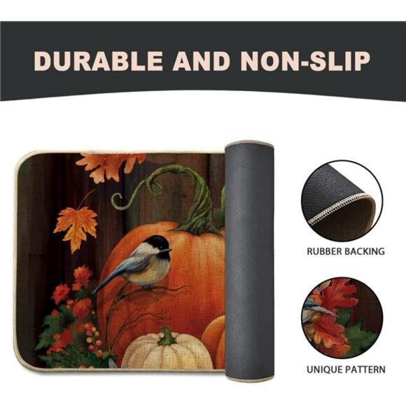 Fall Pumpkin Front Door Mat Indoor Outdoor Entrance 17x29, Autumn Maple Leaves - Picture 5 of 7